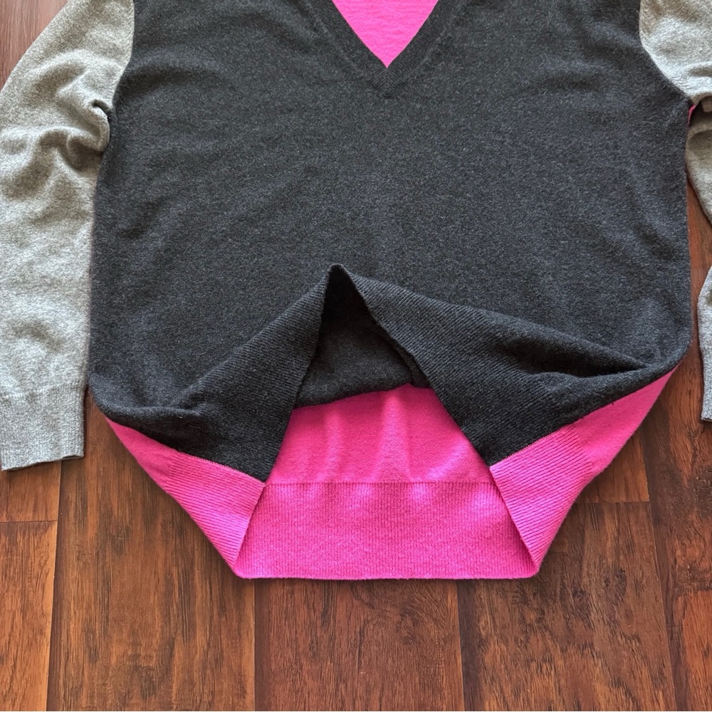 Autumn Cashmere 100% Cashmere Colorblock Sweater L Pink Grey Fuzzy Soft Luxury - Picture 10 of 16